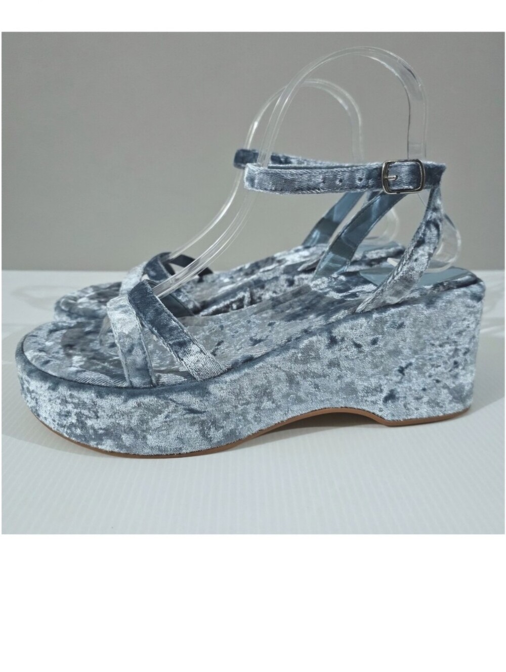 Jeffrey Campbell Activate Platform Sandals Womens 8 Sky Blue Crushed Velvet